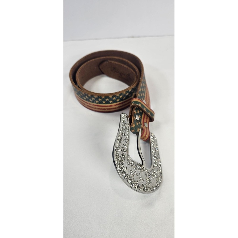 Blazin Roxx Red White Blue Stars Leather Belt S 27-30" American Flag Cowgirl